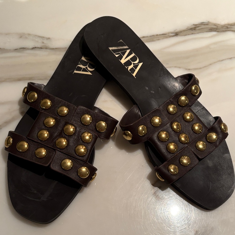 Zara Women's Black Sandals with Gold Accents